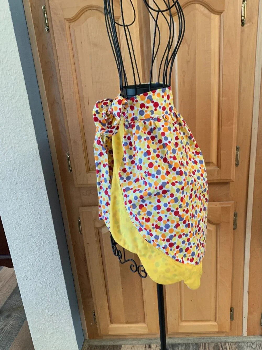 Handmade Polka Dot Waist Apron with Yellow Trim and Heart Shaped Pocket